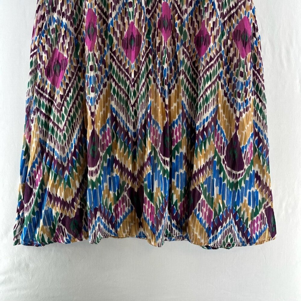 Lascana Pleated Midi Skirt Size 8 Geometric Ikat Lined Elastic Waist Multi-Color - Picture 7 of 12